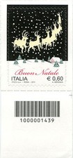 2011 francobollo Natale Laico DX CON CODICE A BARRE 1439