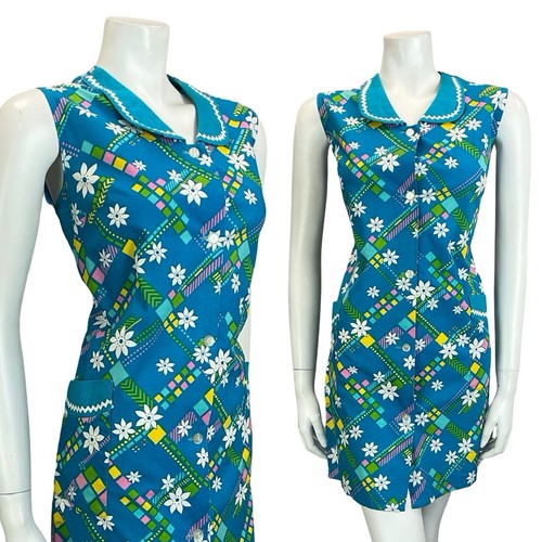 Vtg 60s blue - blue, white
