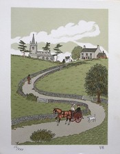 Litografia Inghilterra Paio Cocchio Cottage UK Mono Vh Moderno Art Britain 21x27