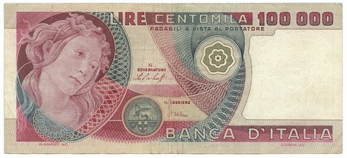 100000 lire banca - lire, d'italia