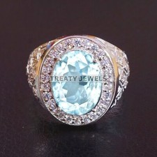Acquamarina pietra preziosa taglio ovale con anello in argento sterling 925 da uomo #A727