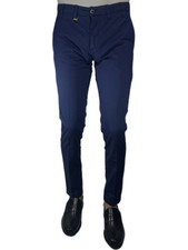 Pantalone chino Briatore in gabardina di cotone stretch blu Made in Italy