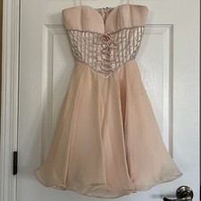 Mini abito da cocktail vintage Niteline blush rosa aderente e svasato senza spalline in seta taglia 2