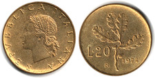 Italia 20 lire, 1974