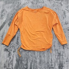 Central Park Top Womens XL Orange Side Ruched Tie Scoop Neck Crop Sleeve Casual