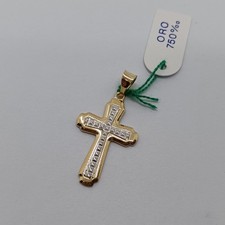 CIONDOLO CROCIFISSO- CROCE SACRA ORO GIALLO E BIANCO 18KT 750 1,45 GRAMMI (8084)