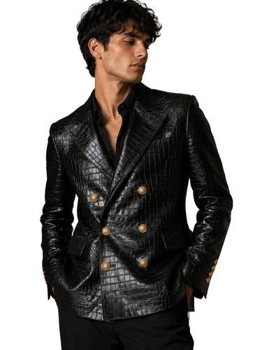 Blazer uomo pelle nero - , croc