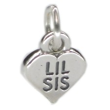 Ciondolo cuore in argento sterling LIL SIS. Love Little Sister Family charms!