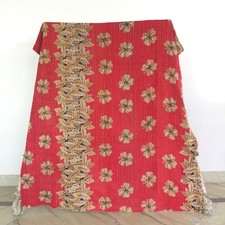 Copriletto trapuntato singolo vintage etnico Kantha Throw 1 pezzo fatto a man...
