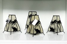 X4 PORTACANDELE LUMI STILE AFRICA ELEFANTE TRIBALE PALMA FERRO BATTUTO