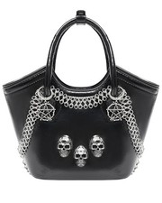 Borsa a mano Devil Fashion Gothic Punk Pentagramma con catena teschio nera ecopelle