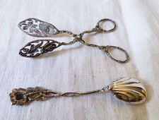 Pinze e cucchiaino per zucchero vintage art deco  in argento Lunghezza 12 cm
