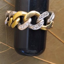 ANELLO A FASCIA ORO GIALLO E BIANCO 18K, A MAGLIA MORBIDA, ARROTONDATA 10,6 GR.