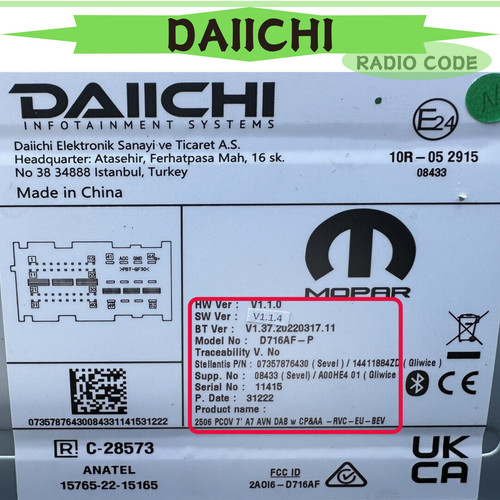 Codice radio daiichi - codice, per
