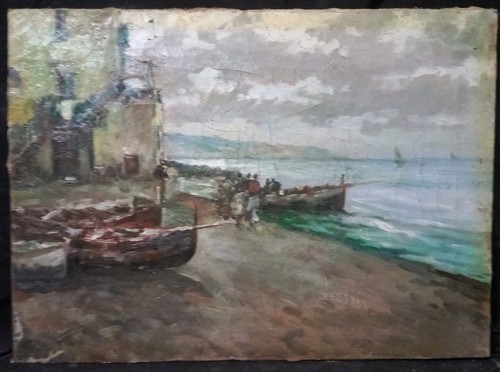 Antico quadro dipinto marina - dipinto,