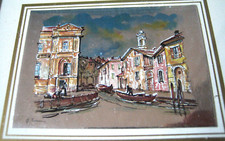 QUADRO targa argentata con tratti oro dipinto G. TREVISAN - Cornice radica legno