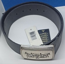 NEW Levi's Cintura in pelle nera vintage con fibbia in metallo argentato size 90