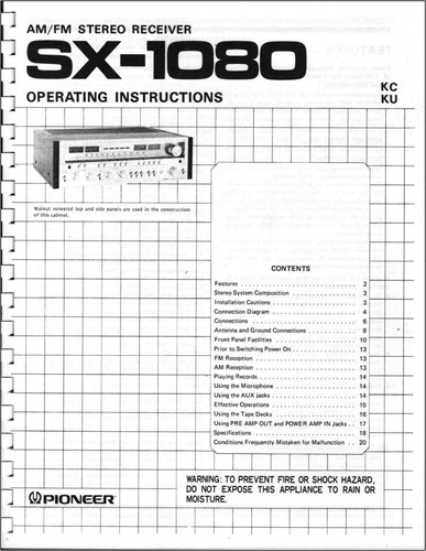 Pioneer 1080 ricevitore - pioneer, sx-1080