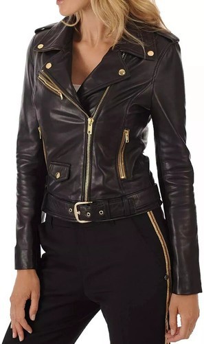 Giacca moto donna nera biker