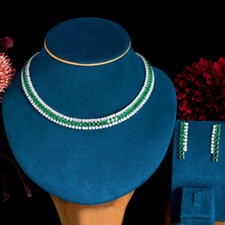 Set accessori gioielli quadrati tennis tondo verde zirconi placcati argento