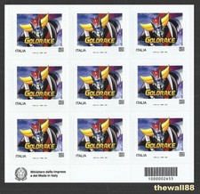 ITALIA 2025 Goldrake FOGLIETTO con 9 RANCOBOLLI B50gr con CODICE A BARRE