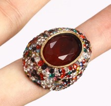 STUPENDO ANELLO ARGENTO 925 E BRONZO CON RUBINO E CRISTALLI MULTICOLORE MIS 15