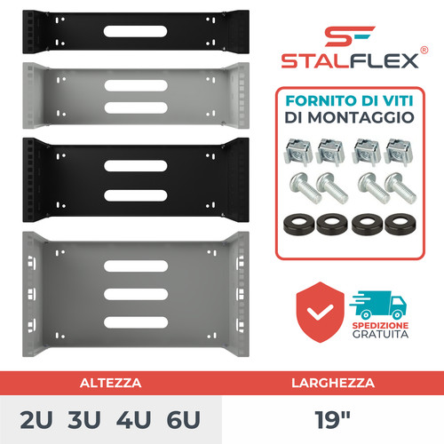 Supporto parete rack - parete, 2u