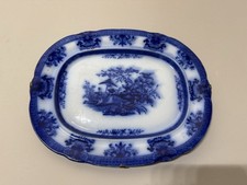 Antichi Piatti Inglesi Davenport  Flow blue Amoy un  pz rotondo e due ovali  .