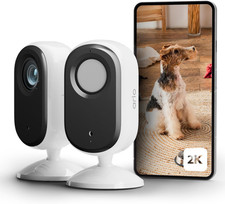 Essential 2 Indoor Telecamera per Cani/Bambini 2K, Sirena Allarme Casa, Sensore 