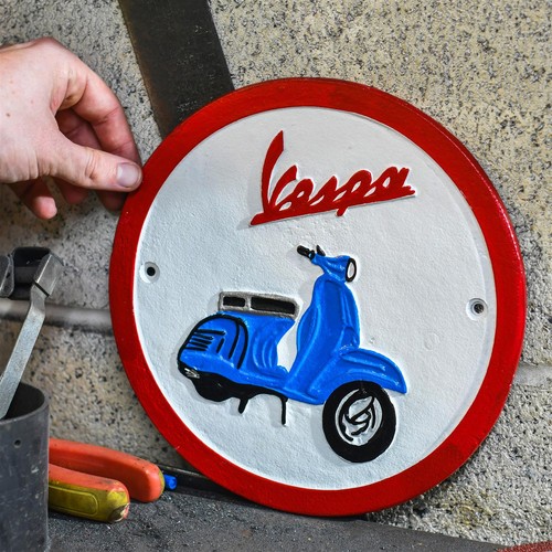 Cast iron vespa wall sign - iron,