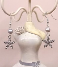 Orecchini argento 925, Perla Grigia Fiore Cristallo 