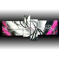 QUADRO DIPINTO A MANO ASTRATTO MODERNI SU TELA bianco nero grigio argento