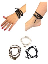 3 BRACCIALE CAVIGLIERA COLLANA ESTATE IN PERLINE BIANCO NERO MARRONE CM 75