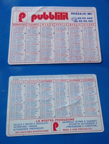 Calendario tascabile plastica