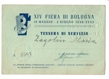 Tessera 1940 XIV FIERA DI BOLOGNA PNF AUTARCHIA FUTURISMO timbro fiera a secco