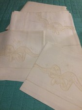 Lenzuolo Matrimoniale  Ricamo A Mano 2 Piazze Pizzo Cantu Puro Lino Anni 70