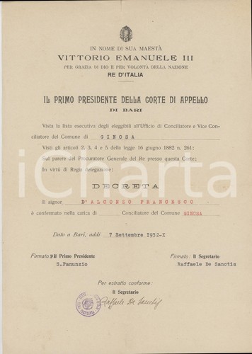 1932 ginosa conferma - 1932, (ta)