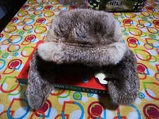 Cappello uomo donna Pelliccia Vera LAPIN colbacco aviatore marrone Tgl 55