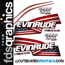 Evinrude 200hp ETEC/E-TEC HO stars & stripes decalcomanie motore fuoribordo / kit adesivi