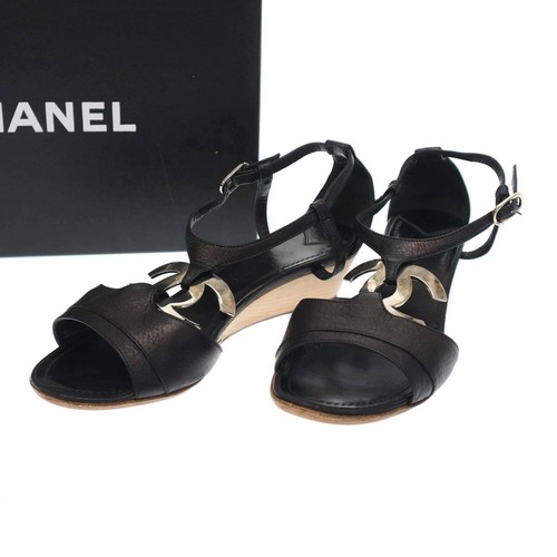 Chanel wood heel sandals black - sandals,