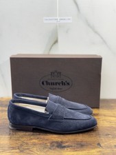 Church’s Maltby Mocassino Fondo Cuoio In Suede  Blu  Luxury Uomo 41