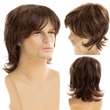 Parrucca uomo sintetica cosplay belle parrucche marroni ondulate capelli lunghi ricci festa