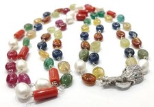 Mix zaffiri coralli pietre preziose perle collana ciondolo lucchetto...