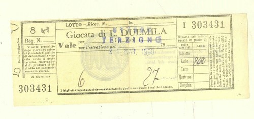 Cedola gioco del lotto - cedola,