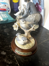 Vintage Llandro love birds bellissimo ornamento in porcellana su supporto in legno 10 cm