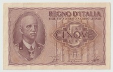 Banconote vintage Italia 5 lire, anno 1944