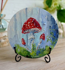 Funghi mosca quadro olio 15 cm