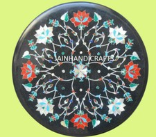 Tavolino da caffè centro marmo tondo nero 15'' intarsiato decorazione mosaico malachite y15