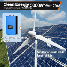 Turbina eolica 5KW 3 pale set completo con inverter On Grid da 96V a 220VAC casa