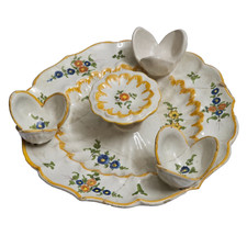 Vassoio Centrotavola Porcellana Antica Fiori Maiolica Limone Rustico Dipinto 900
